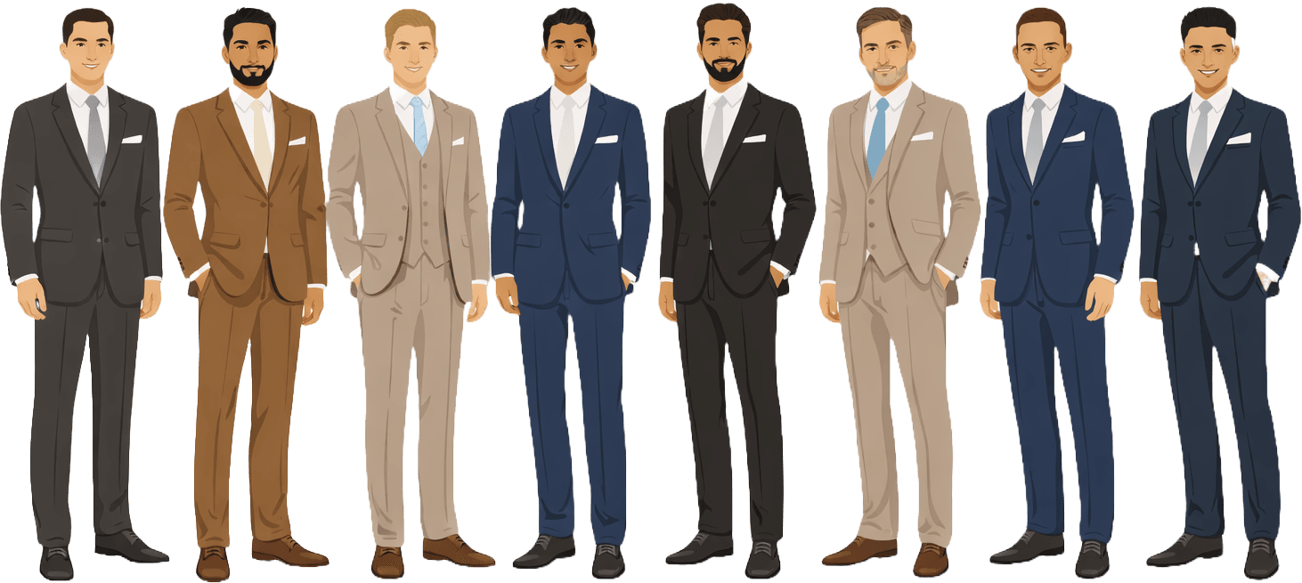 Suit and tie with a collared shirt.