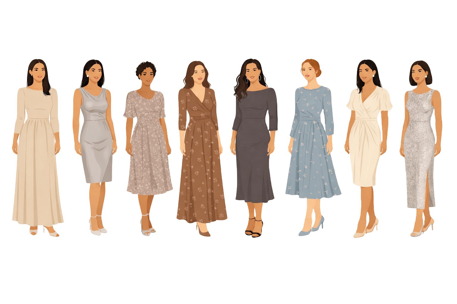 A dress you feel beautiful in. Long or midi length works great.